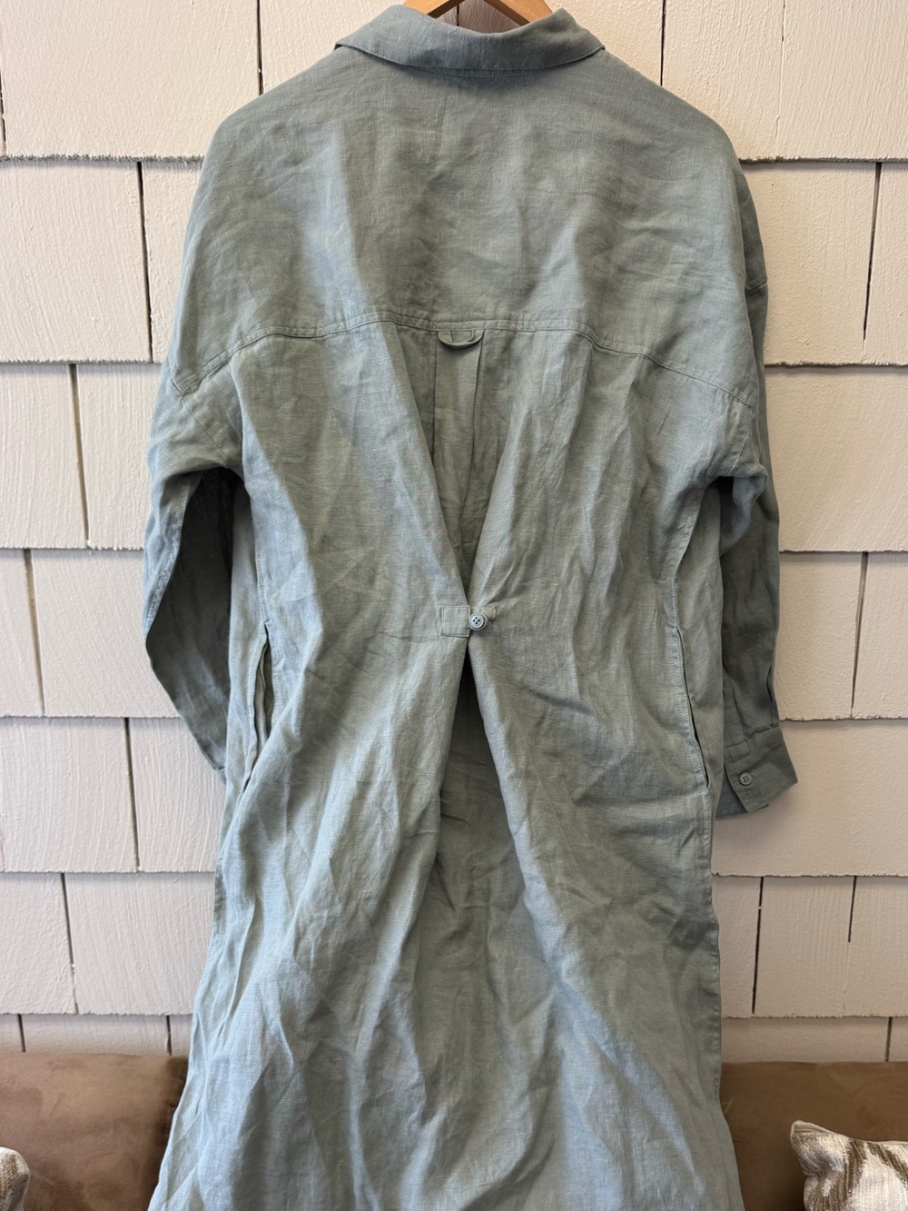 Mamene Florence Linen Shirt Dress Aloe Gray Green XS S Oversized Button Up - Picture 9 of 14